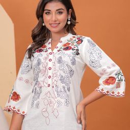 BAESD Ethnic Motifs Embroidered Mandarin Collar Cotton Styled Back Top-picture-49