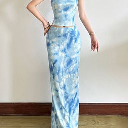 LULU & SKY Tie-dye Strapless Top WithMaxi SkirtCo-Ords-picture-28