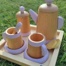 NESTA TOYS 10-Pcs Brown & White Wooden Tea Set-44