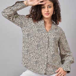 STYLE BLUSH Animal Print Tie-Up Neck Crepe Shirt Style Top-image-33