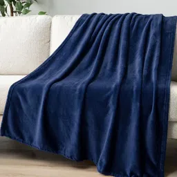 Myntra Elegant Homes Navy Blue Fleece AC Room 300 GSM Double Bed Blanket-11