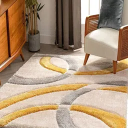 CARPETIFY Yellow Geometric Anti-Skid Polyester Carpet-image-69