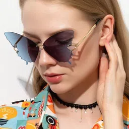 IDOR Women Blue Lens & Gold-Toned Butterfly Sunglasses with-image-9
