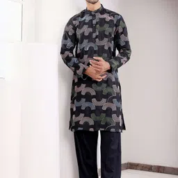 Rawayi Men Printed Thread Work Kurta-image-58
