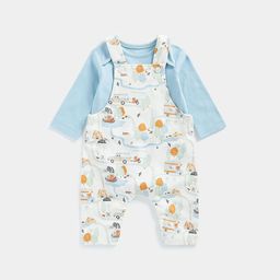 mothercare Boys Vehicle Printed Pure Cotton Dungarees With T-Shirt-image-14