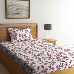 Myntra Elegant Homes White & Pink Floral Printed 300 TC Single Bedsheet Set 2.25m x 1.50m-image-84