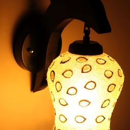 KINIS Black & Gold-Toned Printed Wooden Quirky Bell Shaped Wall Lamp-8