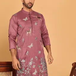 Jompers Mandarin Collar Animal Embroidered Straight Kurta-picture-10