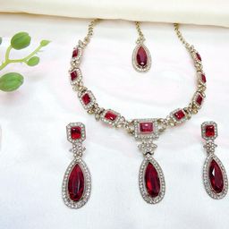 VATSALYA creation Alloy Gold- plated Maroon Jewellery Set-picture-15