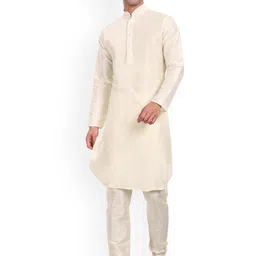 Enciger Men Regular Dupion Silk Kurta Pajama with Churidar &with Nehru Jacket image 2