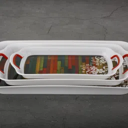 flipkart smartbuy Plastic Printed Rectangular Serving Tray with Handle for Serving Tea & etc. Tray Serving Set image 3