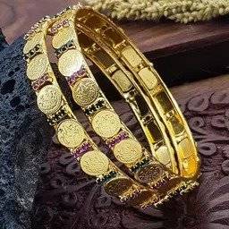 GRIIHAM 2Pcs Gold-Plated Kasu & Stone-Studded Bangles-picture-15
