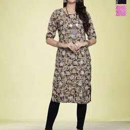Moda Rapido Women Ethnic Motifs Printed Thread Work Floral Crepe Kurta-image-97