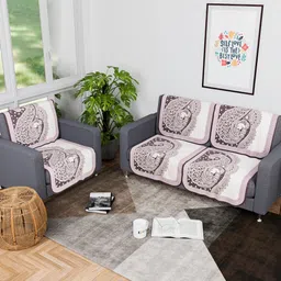 Myntra Elegant Homes Purple & White 6 Pieces 3 Seater Cotton Sofa Cover-image-23