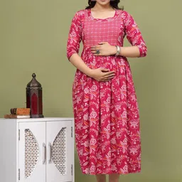 ANUOM Floral Print Maternity Fit & Flare Dress-picture-56