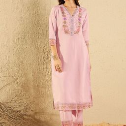 Indo Era Women Floral Embroidered Regular Thread Work Kurta with Trousers & With Dupatta-image-66