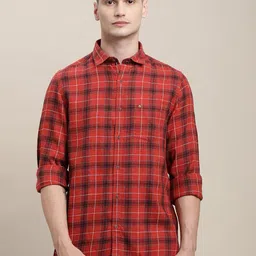 Turtle Men Relaxed Slim Fit Cutaway Collar Tartan Checked Casual Shirt-image-76