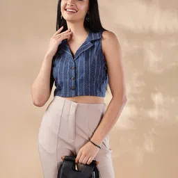 Anouk Women Geometric Printed Cotton Shirt Style Crop Top-image-66