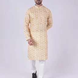 AURIK Geometric Printed Mandarin Collar Pure Silk Straight Kurta With Pyjamas-picture-23