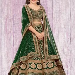 F Plus Fashion Girls Blue Silk Blend Semi-Stitched Lehenga Choli-image-29
