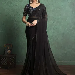 Ishin Pure Georgette Saree With Heavy Embroidered Blouse-image-55