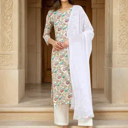 SANISA Floral Printed V-Neck Straight Kurta With Trousers & Dupatta-image-32