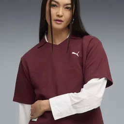 Puma Class Women Relaxed Fit Polo Collar Brand Logo Print T-Shirt-image-59