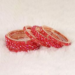 ZULKA Set Of 6 Rose Gold Plated Fancy Pearls Beaded Bangles-image-91