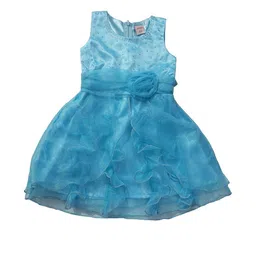 Shahina Fashion Girls Self Design Stone Detailed Net Fit & Flare Dress-image-100