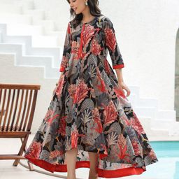 Rain & Rainbow Tropical Printed Pure Cotton Maxi Ethnic Dresses-image-96