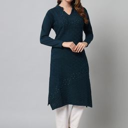 BUDAPEST Women Ethnic Motifs Woven Design Festive Straight Woollen Kurta-picture-33