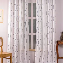 HOMEMONDE Blue & White 2 Pieces Printed Cotton Sheer Long Door Curtain-4