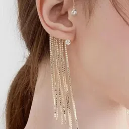 TheVineGirl Korean Golden Studded Chain Tassels Ear Cuff Earrings-picture-20
