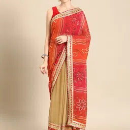 DIVASTRI Bandhani Embroidered Poly Georgette Half and Half Bandhani Saree-image-53