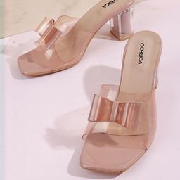 CORSICA Women Nude Open Back Square Toe Solid Synthetic Party Heels-picture-9