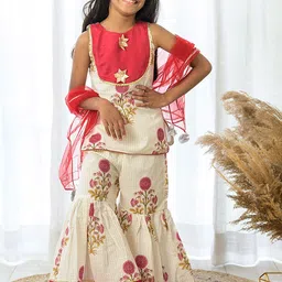 Fairies Forever Girls Floral Printed Regular Pure Cotton Kurta with Sharara & With Dupatta-picture-11