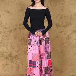 Exotic India Printed & Patch Work Gujarat Boho Long Skirt-picture-17