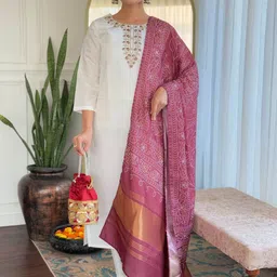 Moda Rapido Yoke Design Straight Pure Silk Kurta With Trousers And Dupatta-15