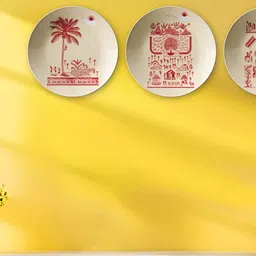 THE QUIRKY HOME 3Pcs White & Red Printed Ceramic Premium Decorative Wall Decors-8