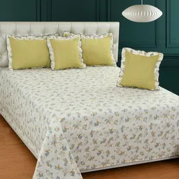 MORADO Mustard & White Ethnic Motifs Polycotton 5 Pieces Double King Superfine Bedding Set-18