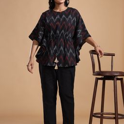 Taavi Women Ikat Pure Cotton Kurti with Batwing Sleeves-picture-8