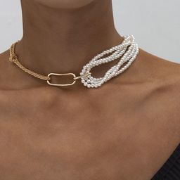 Arzonai WOmen Gold-Toned Pearl Layered Statement Necklace-picture-23