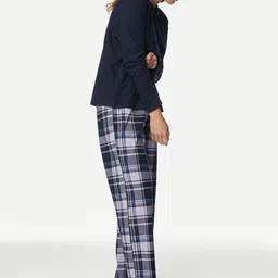 Marks & Spencer Women Checked Printed Night suit-image-2
