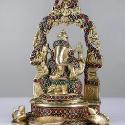 Exotic India Gold-Toned & Red Lord Ganesha With Inlay Work Religious Idol Showpiece-image-14