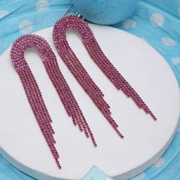 StyleCast Gold-Plated Rhinestone Studded Tasselled Contemporary Drop Earrings-image-12