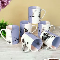 Myntra Elegant Homes Blue & White 6 Pieces Printed Ceramic Matte Cups And Mugs 280ML-image-88