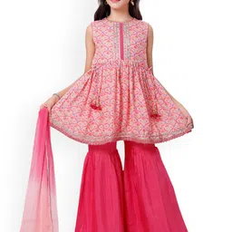 MASTARANG Girls Ethnic Motifs Printed Regular A-Line Kurti & Sharara With Dupatta-picture-39