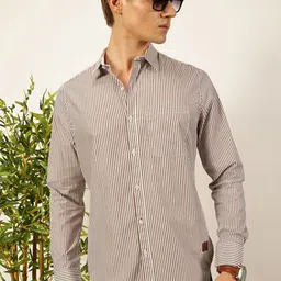 Thomas Scott Men Smart Spread Collar Vertical Striped Cotton Slim Fit Casual Shirt-image-48