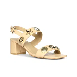 Saint G Textured Leather Block Sandals with Buckles-13