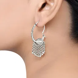 Dulcett Silver Plated Peacock Shaped Oxidized Half Hoop Earrings-image-28